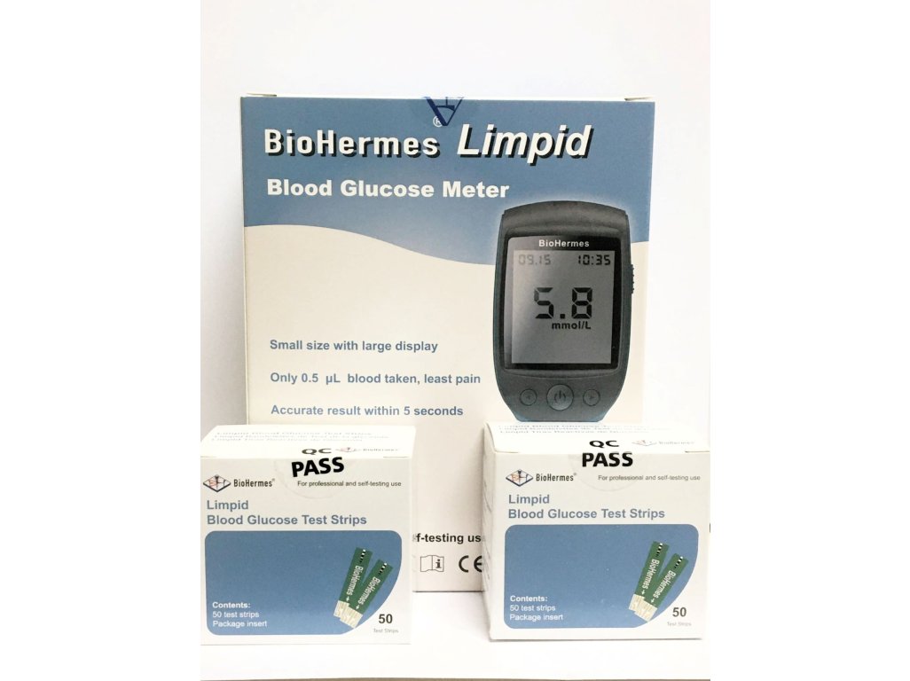 BALÍČEK! Limpid BioHermes - Glukometr + 2 balení proužků